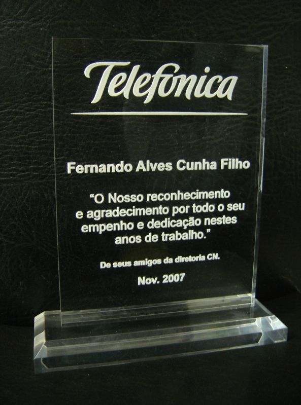 Confecção de Troféus de Acrílico Preço no Jaguaré - Troféu Lapidado em Acrílico