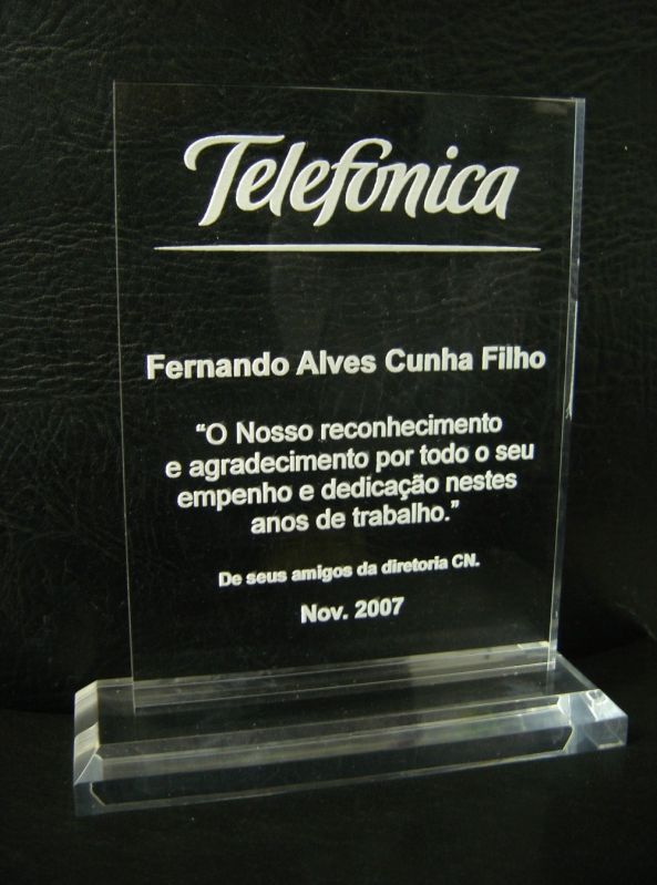 Confecção de Troféus de Acrílico Preço em Perus - Placa de Homenagem de Acrílico